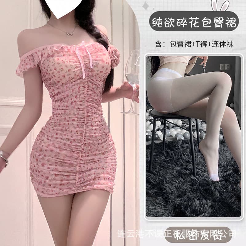 Sexy Lace Sleepwear Lingerie Floral Print Bodycon Nightgown for Women