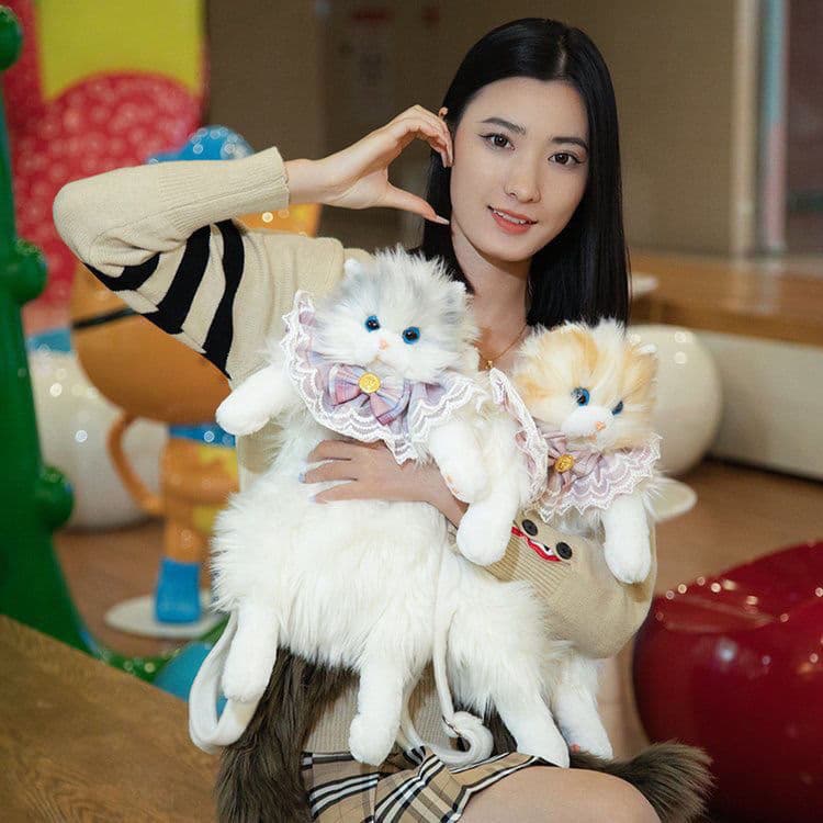 Popular online style realistic plush toy backpack, cute plush cat girl backpack, birthday gift.