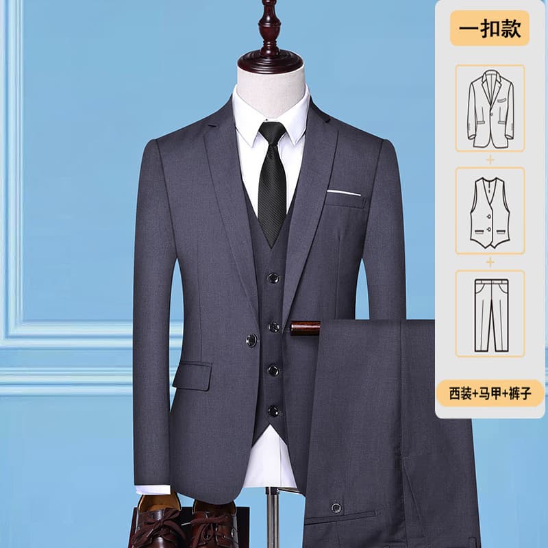 Men's Spring and Autumn Suit Set, Korean Style Slim Fit Three-Piece Suit, Men's Best Man Business Casual Suit, Professional Formal Attire