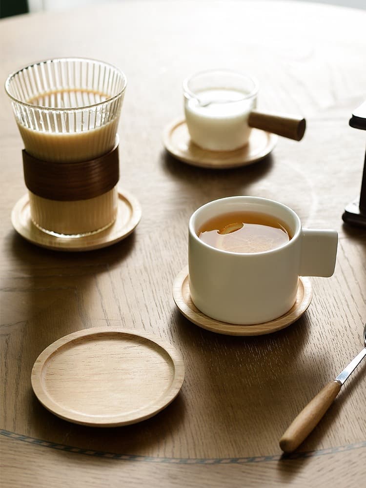 Solid Wood Coaster Japanese-Style Simple Creative Wooden Round Heat-Insulating Non-Slip Laser-Engraved Logo Tea Ceremony Cup Mat Tea Pad