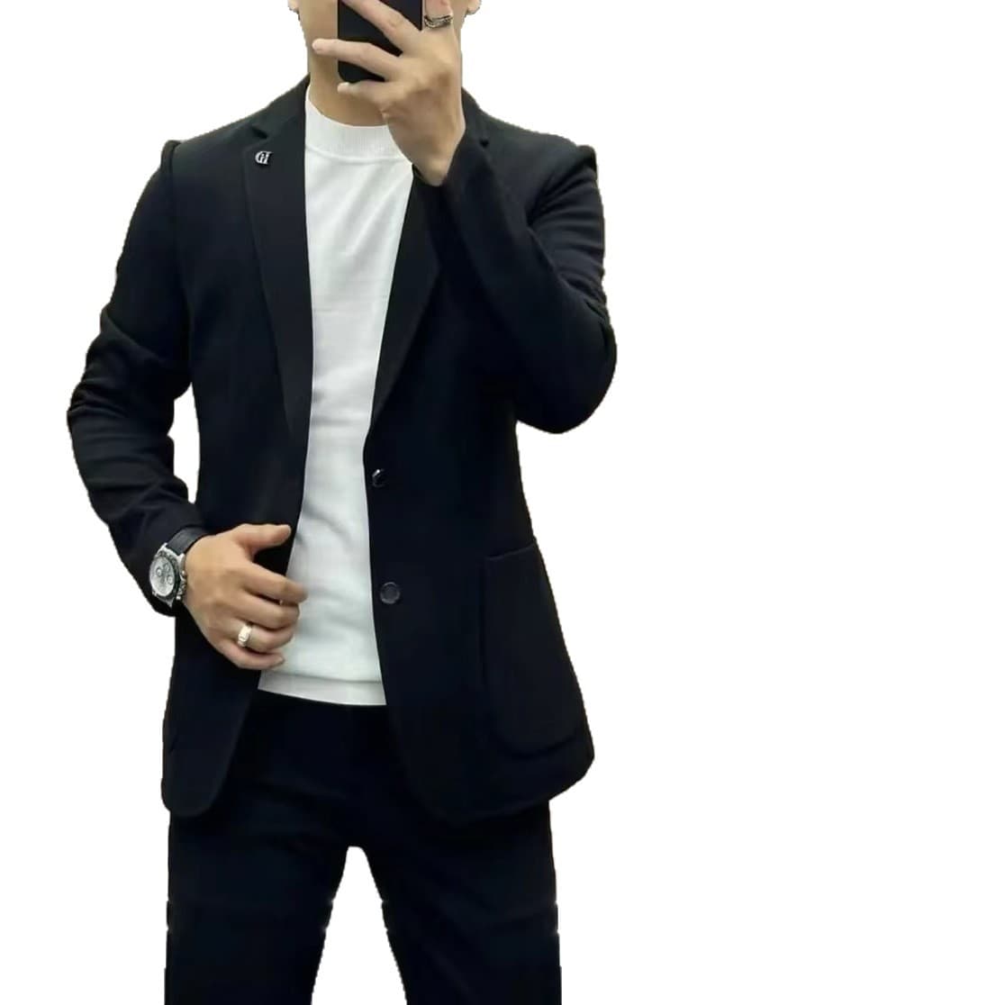 Men's European-style high-density, seamless, wrinkle-free honeycomb woven casual suit
