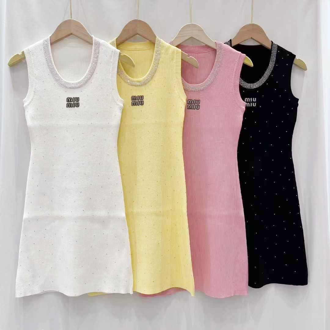2026 Spring Summer Luxury Rhinestone Letter Sleeveless Round Neck Vest Dress