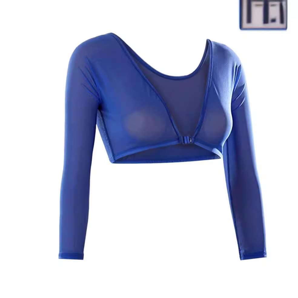 Amazon's New Model. In-Stock Mesh Long-Sleeve Base Layer Top, Short Cropped Mesh See-Through Cardigan