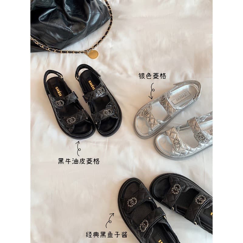 Women's Chanel-style Velcro Sandals, Spring/Summer 2025, Platform, Height-Increasing, Casual, Versatile, One-Strap, Open-Toe Roman Sandals