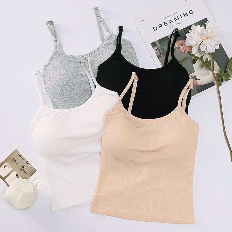Ribbed Modal Camisole with Fixed Pads One-Piece Bra Inner Wear Short Summer Thin Top