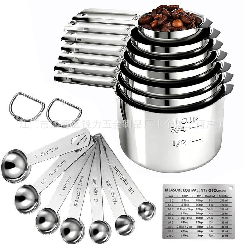 Cross-border Stainless Steel 304 Measuring Cup and Spoon Set, Graduated Measuring Cup and Spoon, Coffee Spoon, Baking Set for Home Use