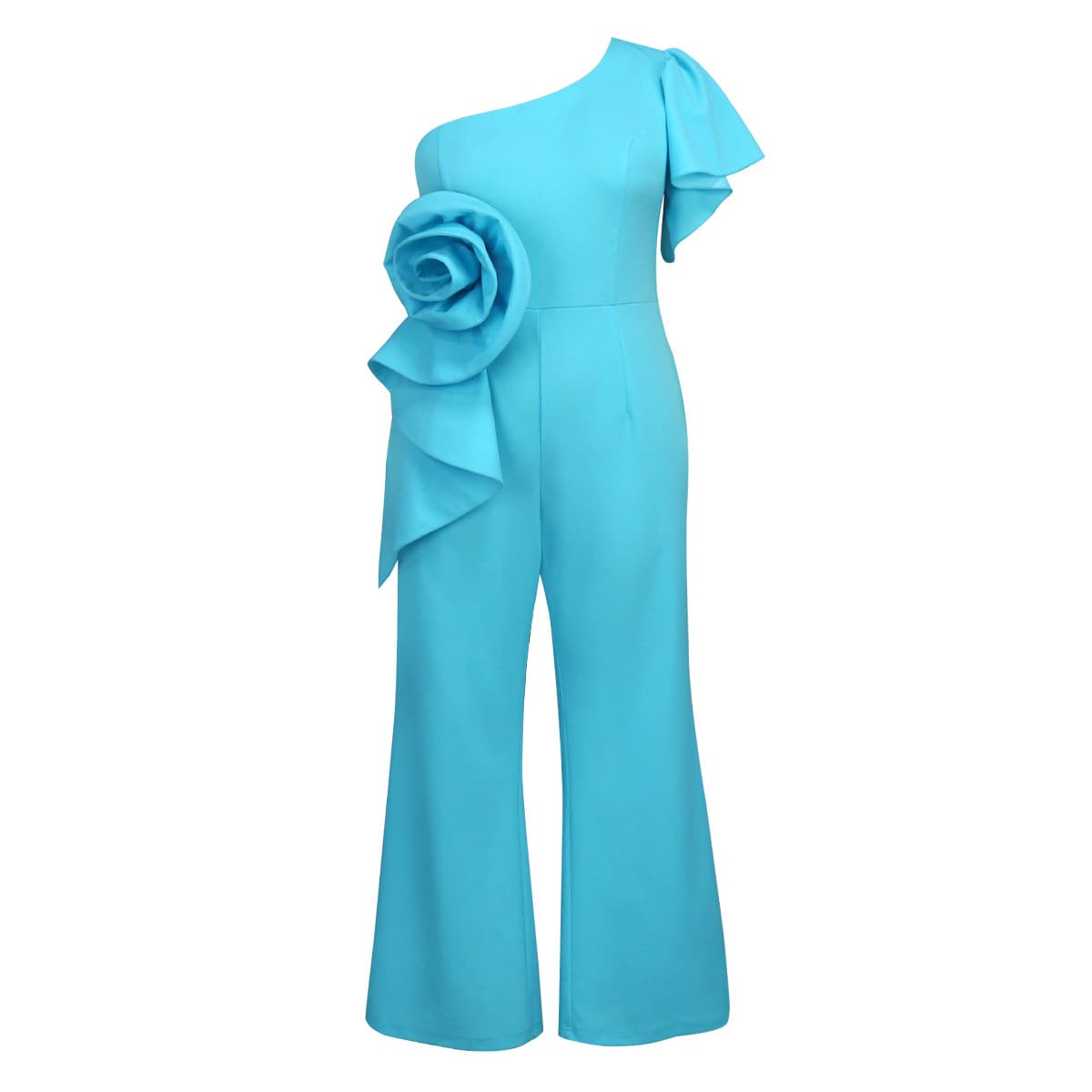 AM040720 Cross-border One-Shoulder Asymmetrical Neck Performance Dress Party Banquet 3D Floral Jumpsuit