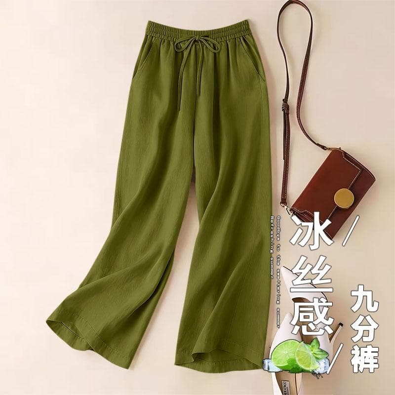 2026 Spring/Summer Ice Silk Cropped Pants, Plus Size Women's Clothing, High Waist, Drawstring, Slimming Harem Pants, Elastic, Versatile, Casual Pants