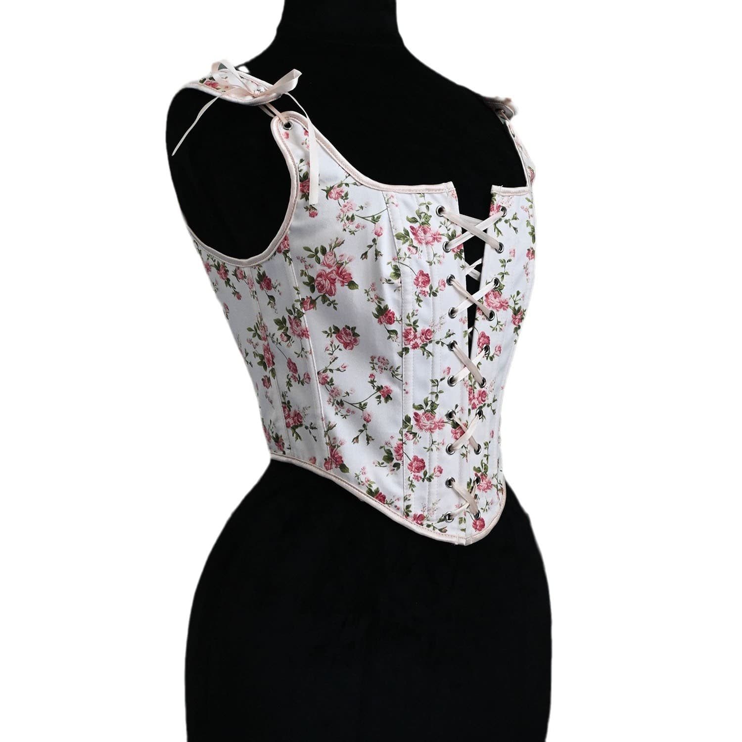 21651 Fresh and elegant French retro strapless bralette court corset with front tie, U-neck, small rose print vest for women to wear as outerwear
