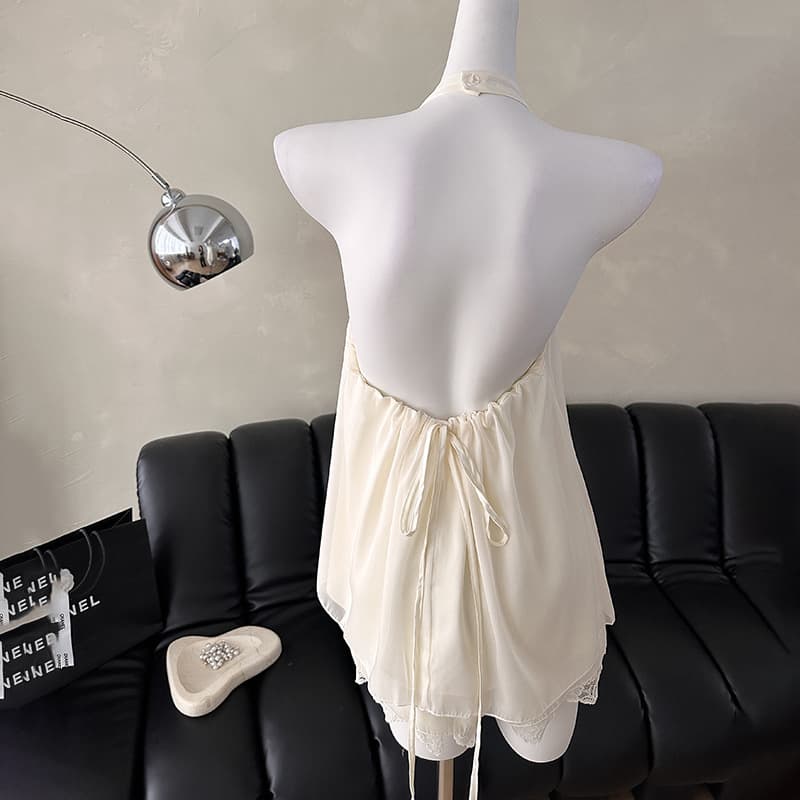 French Sexy Backless Camisole Nightgown Summer Simple Comfortable Home Dress