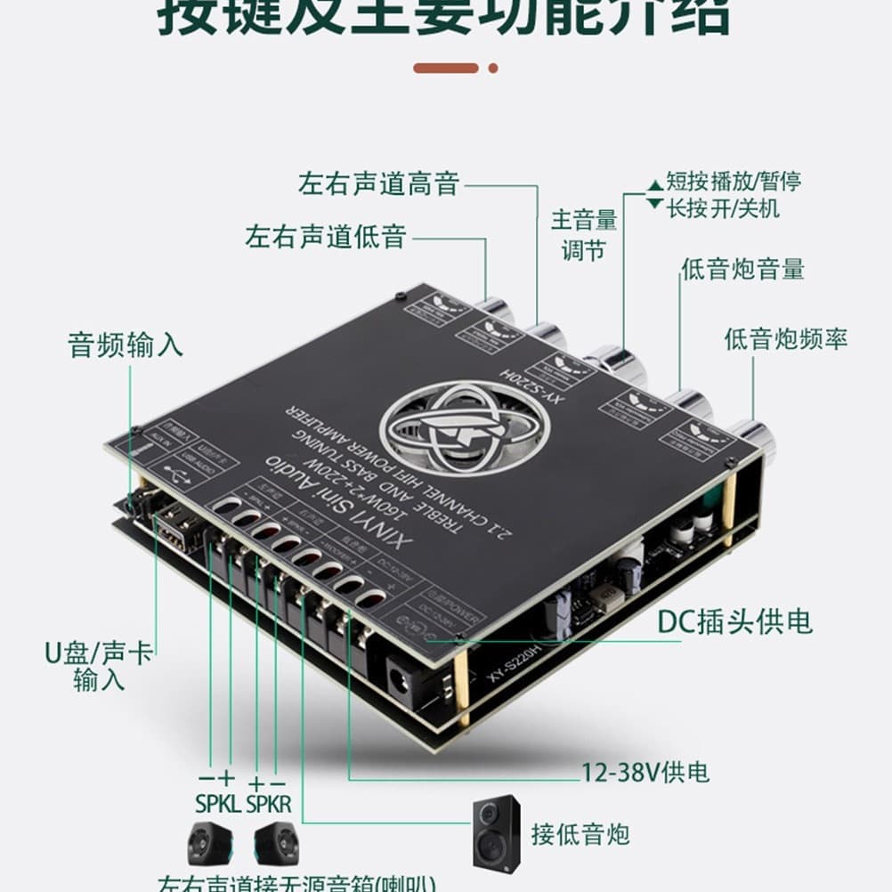 2.1 Channel TDA7498 Bluetooth Amplifier Board Module Bass Treble Subwoofer 160W*2+220W Super TPA3116