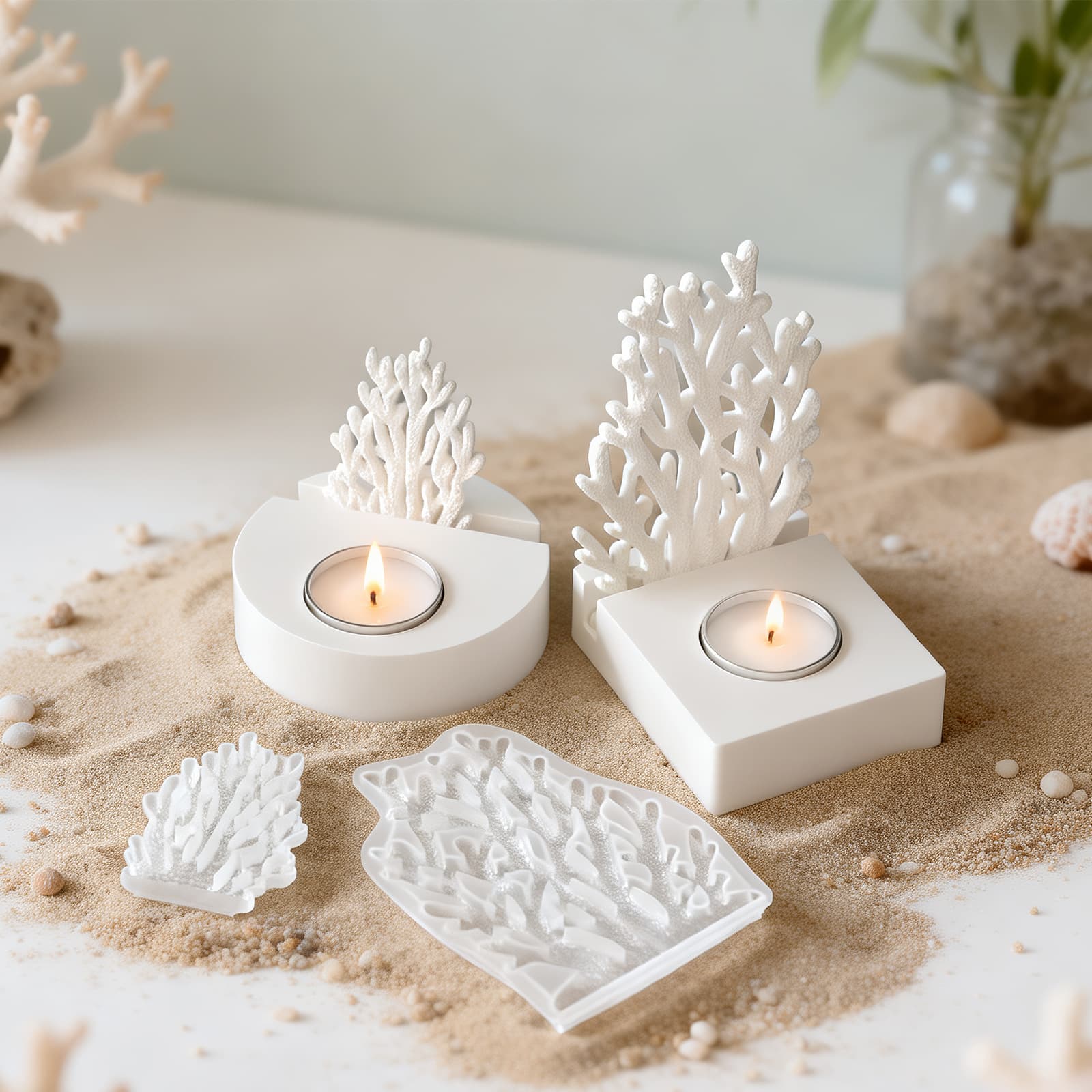 Ins Style Coral Candle Holder Silicone Mold Aroma Candle Gypsum Resin DIY Ocean Style Decoration Ornament Mold