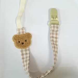 Ins style new cartoon bear baby fabric plaid pacifier anti-drop chain baby gum pacifier clip anti-loss rope