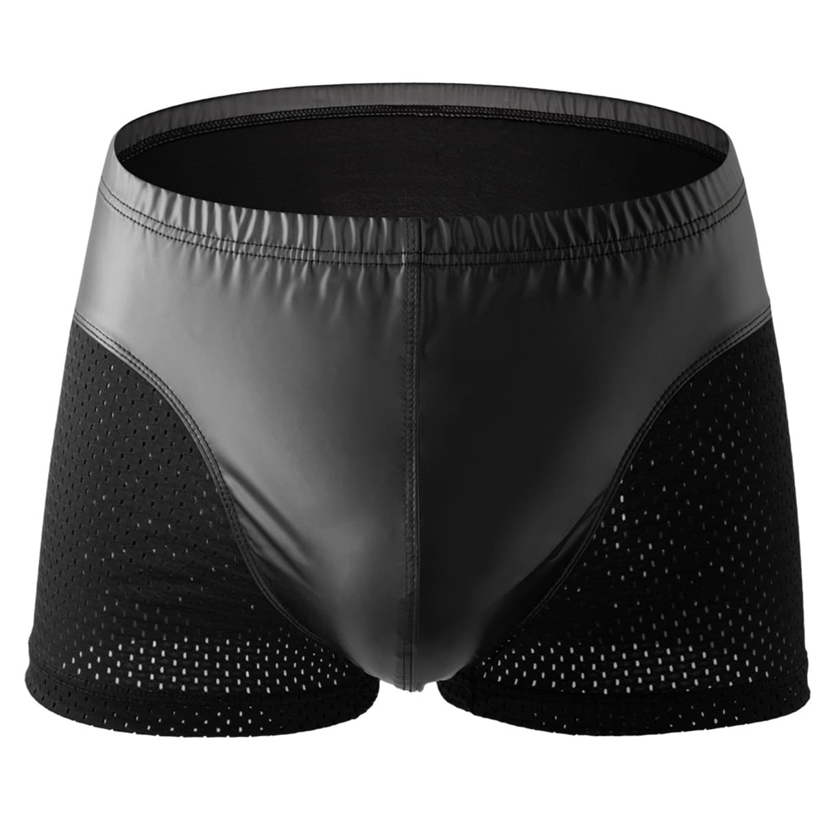 New Men's Leather Mesh Briefs Fashion Low Waist Breathable Faux Leather Semi-Transparent Boxer Shorts Thin Four-Corner Shorts