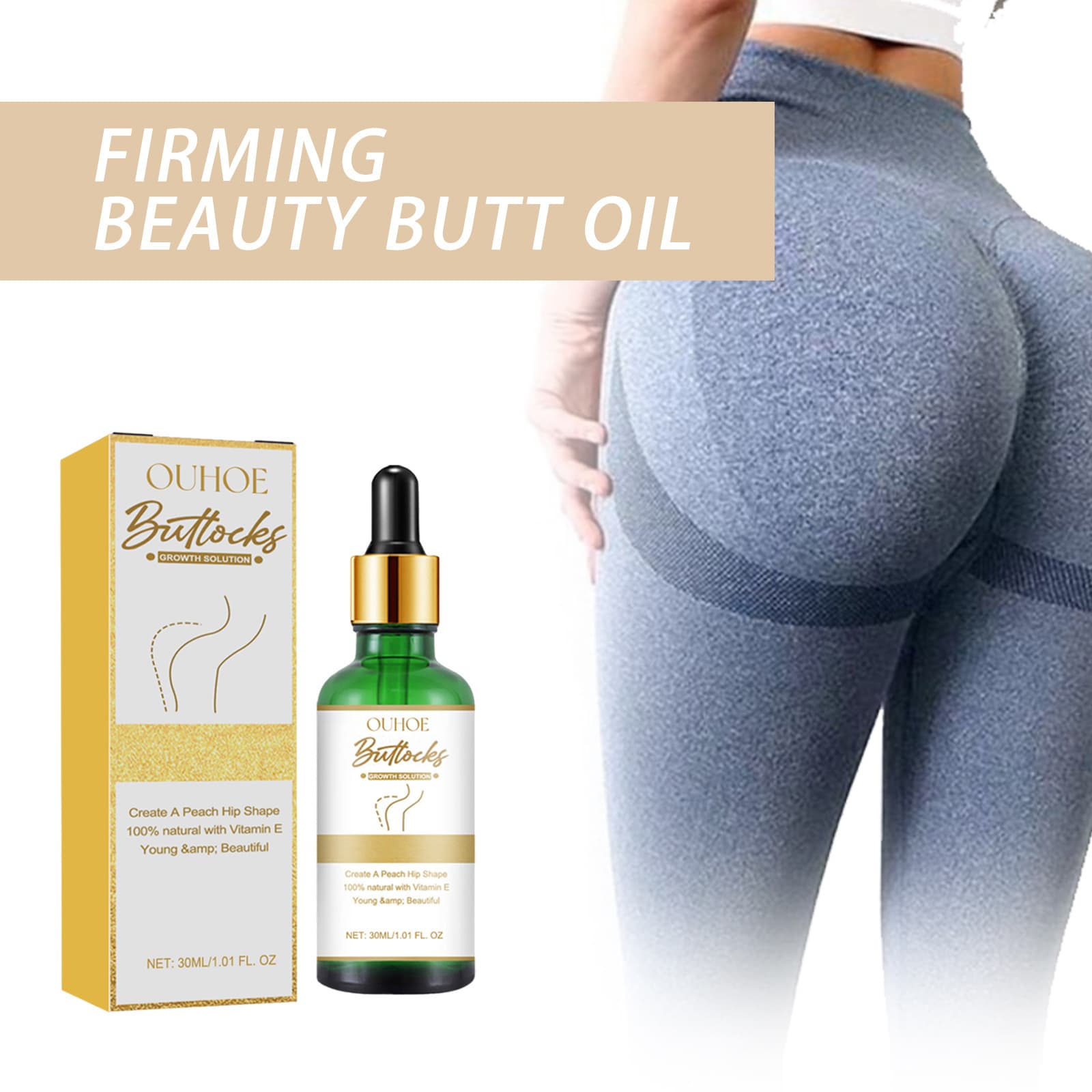 OUHOE Buttock Enhancement Oil: Lifts and massages, reduces cellulite, and creates a peach-shaped buttock.