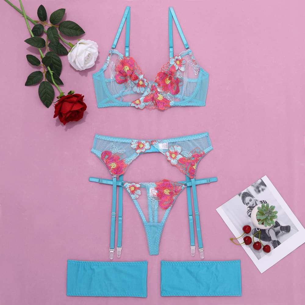 Cross-border Special Offer Shapewear Lingerie Set European and American Style Sheer Garter Belt Three-Piece Set In Stock