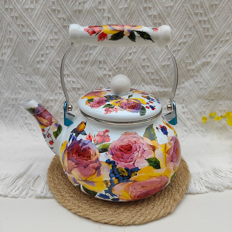Thick Enamel 2.5L Teapot for Export to Europe and America, Enamel Kettle, Stovetop and Induction Compatible