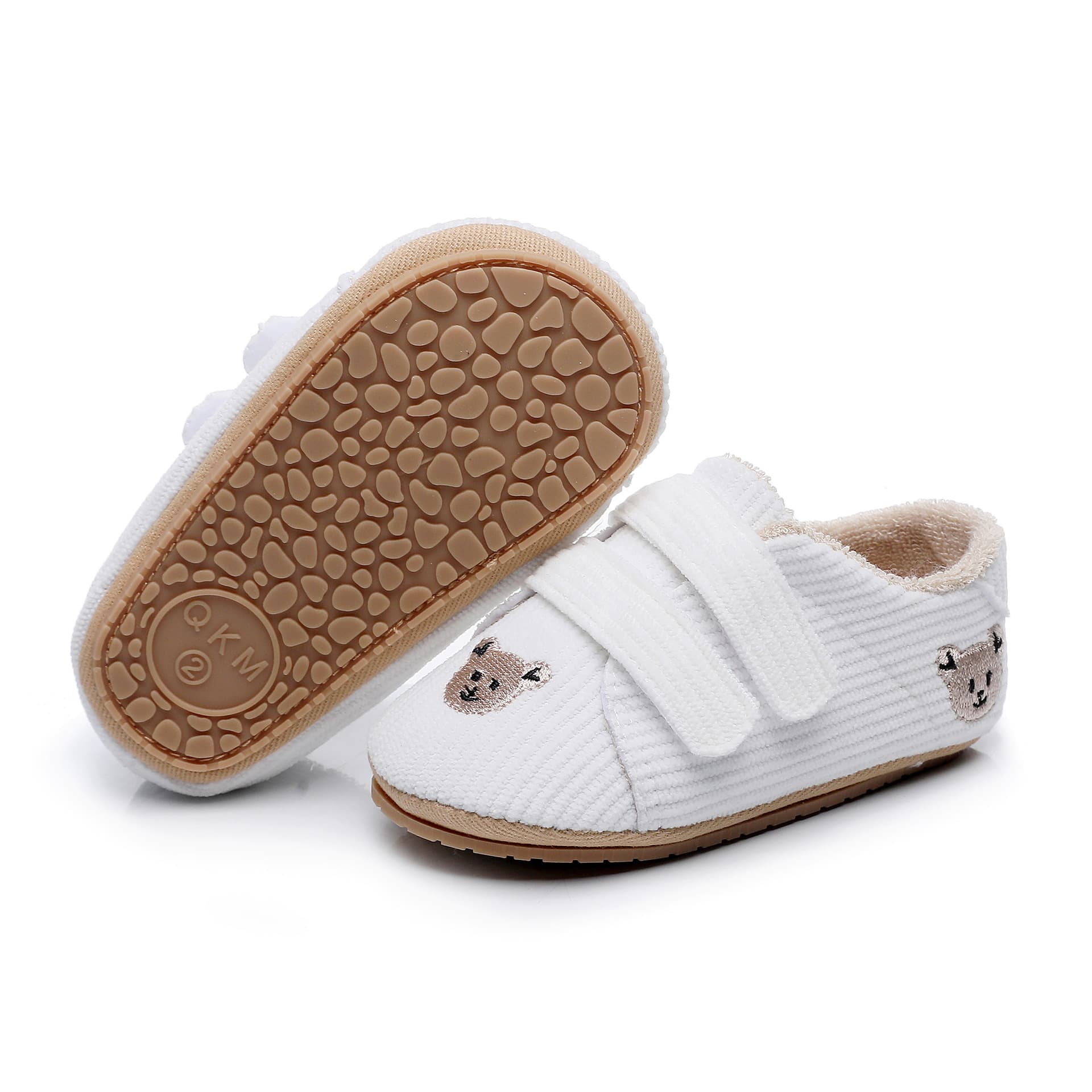 Spring Embroidered Bear Baby Shoes Double Velcro Striped Children's Walking Shoes Factory Direct