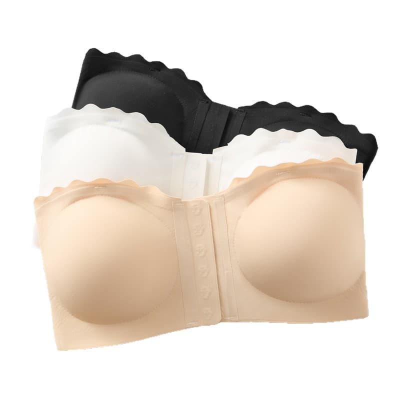 Cross-border Hot Selling Front Closure Seamless Strapless Bra with Ruffle Edge, Same Style as Temu Shein Amazon, Factory Direct