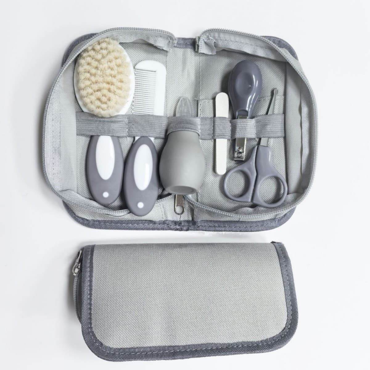Baby Care Set with Storage Bag, Soft Bristle Baby Brush, Round Comb, Safety Scissors, Nail Clippers, Sanding Board, Tool Kit