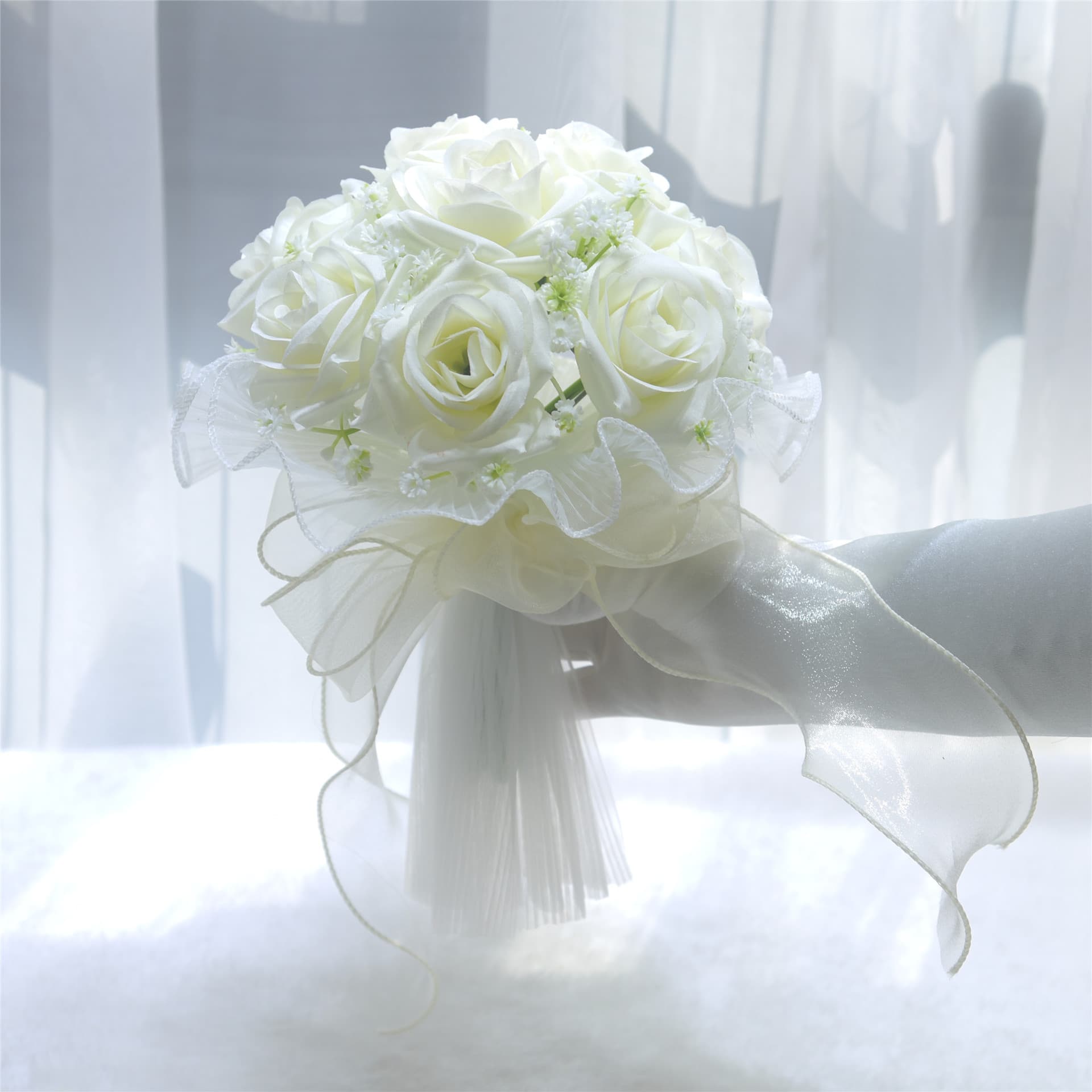 263 Champagne Pink Bridal Bouquet Rose Toss Bouquet Artificial Flowers Fresh Wedding Wedding Dress Photo Prop Travel Photography