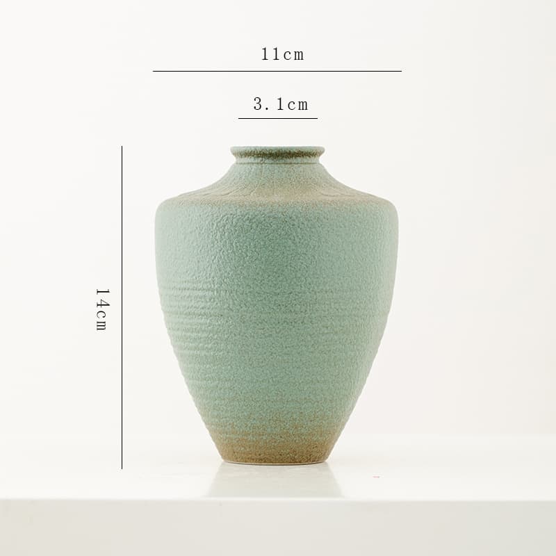 Dutu Retro Chinese Green Small-Diameter Ceramic Vase Living Room Entrance Flower Arrangement Green Plant High-End Decorative Ornaments