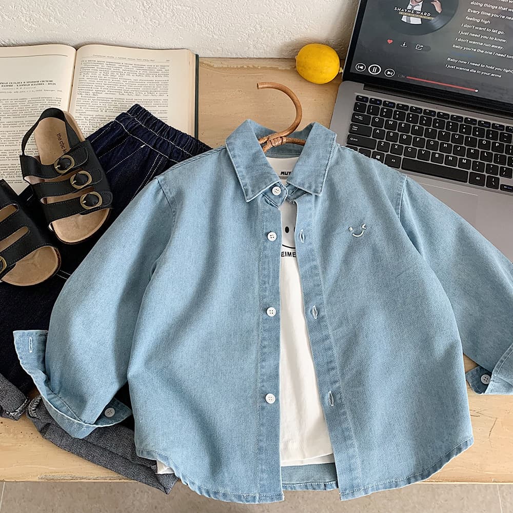 Muye Children's Denim Shirt, Spring and Autumn Clothing, Huzhou Zhili Children's Clothing, Boys' Korean Style Jacket, Baby Cardigan Top