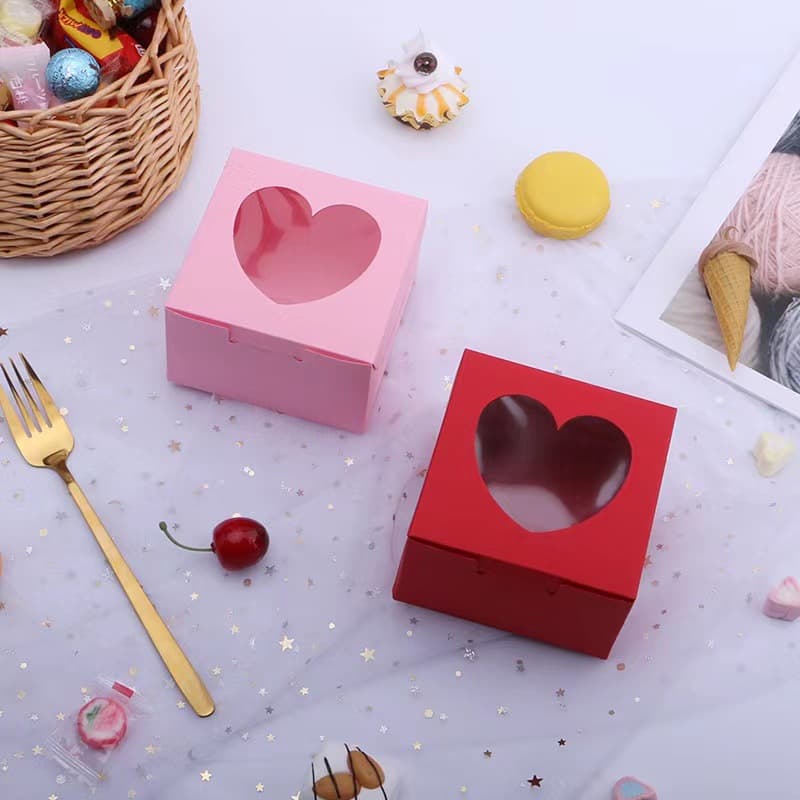 Valentine's Day Dessert Box Baking Creative Cupcake Box Transparent French Pastry Muffin Box Solid Color Window Color Box