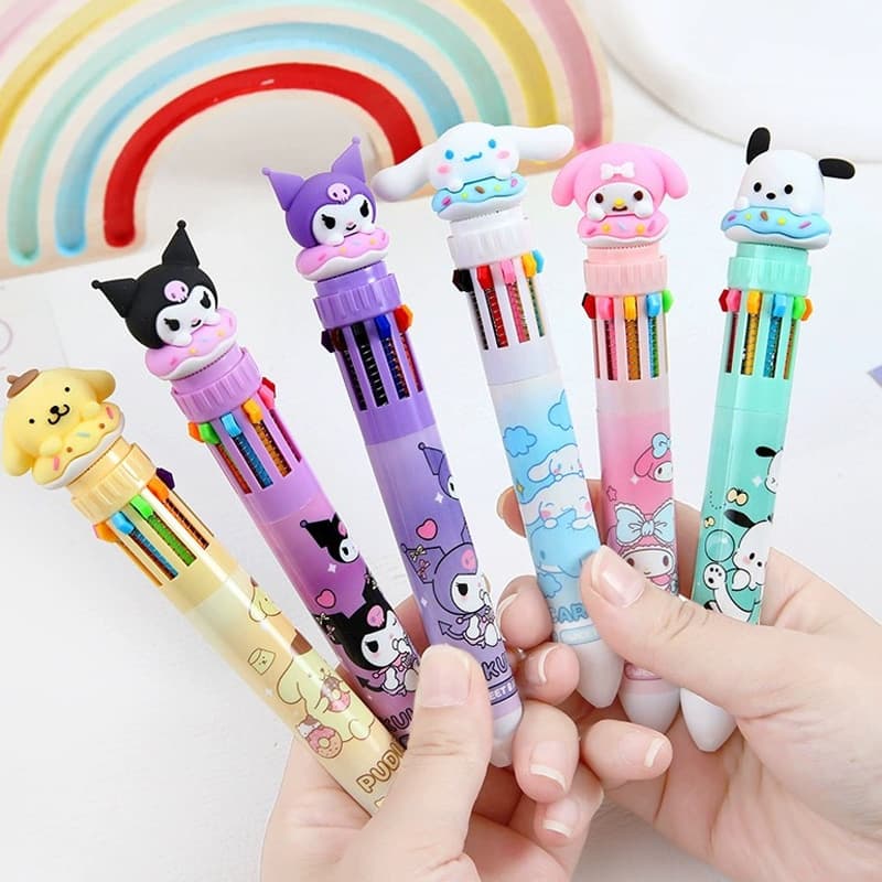 Cute Cartoon Creative Multi-Color Ballpoint Pen Press Type Colorful Multifunctional Pen Student Journal Pen