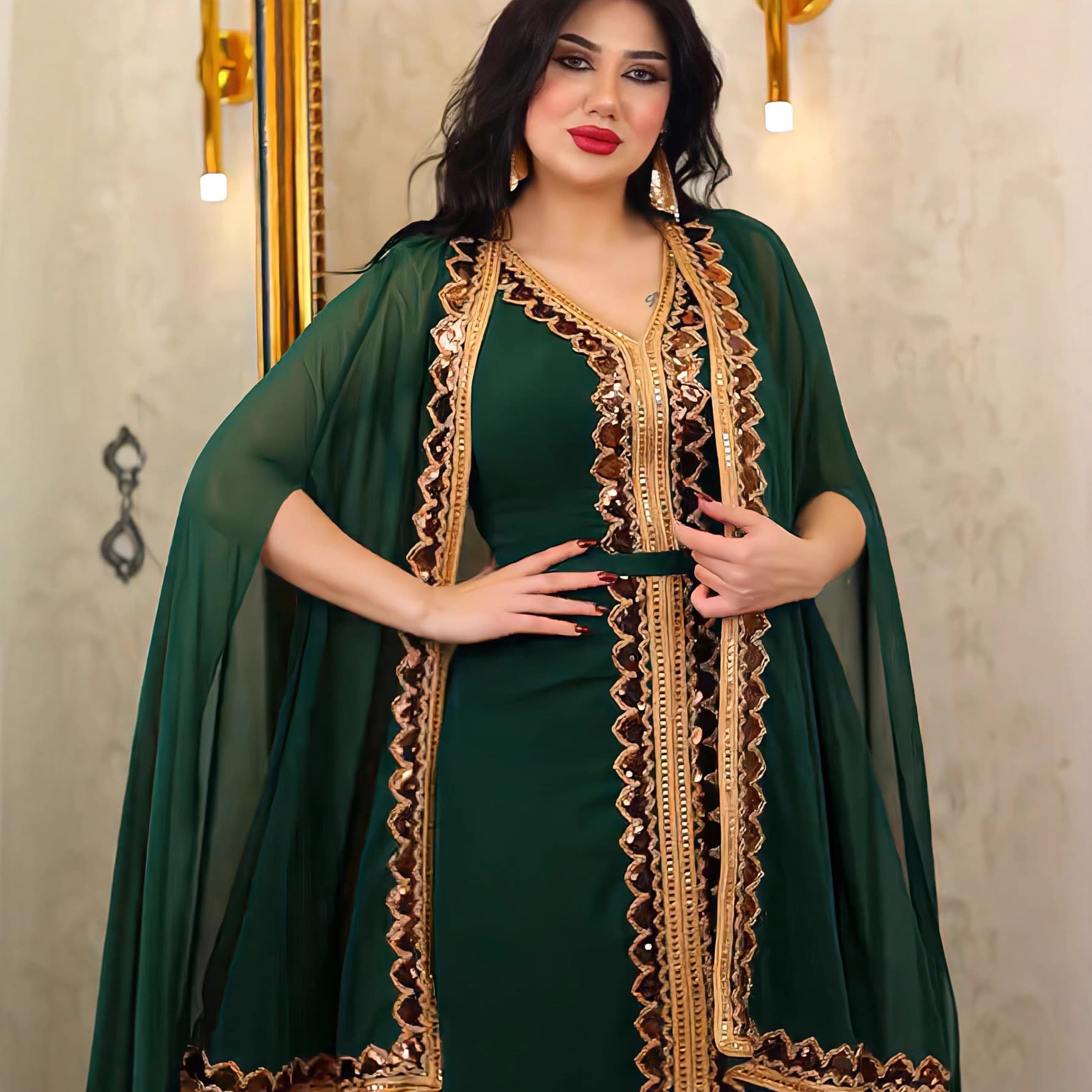 2025 Green Lace-Trimmed Loose Chiffon Women's Dress