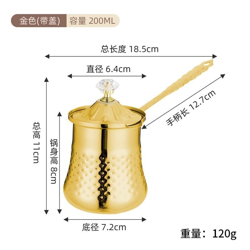 304 Stainless Steel Latte Art Cup Milk Pitcher Gold Long Handle Diamond Pattern for Kids