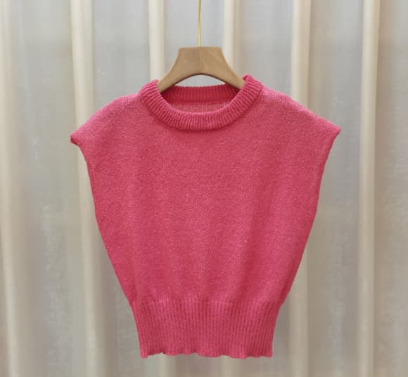 Sleeveless Wide Shoulder Sweater Women's Korean-style Candy Color Simple Fashionable Pullover Crewneck Design Sense Tight Waist T-shirt Top