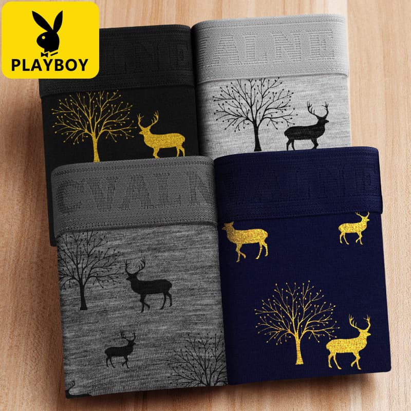 Playboy VIP Men's Underwear, Pure Cotton Boxer Briefs, Autumn/Winter Thin Antibacterial Four-Corner Shorts, Dropshipping Available.