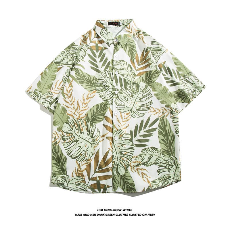 Hawaii Ice Silk Shirt Men's Trendy Short Sleeve Shirt Summer Beach Floral Shirt Couple Loose Fit Jacket