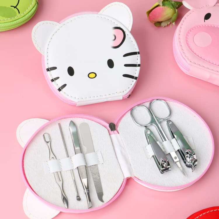Korean style cartoon nail clipper 7-piece set, featuring pig, beetle, and frog designs.