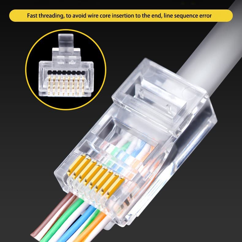 Category 6 Rj45 Connector, Cat6 Connector, Unshielded Perforated Crystal Head for Network Connection