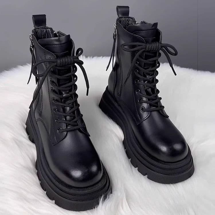 Martin Boots Women British Style 2025 Spring Autumn New Thick Sole Height Increase Double Zipper Trendy Fashion Short Boots
