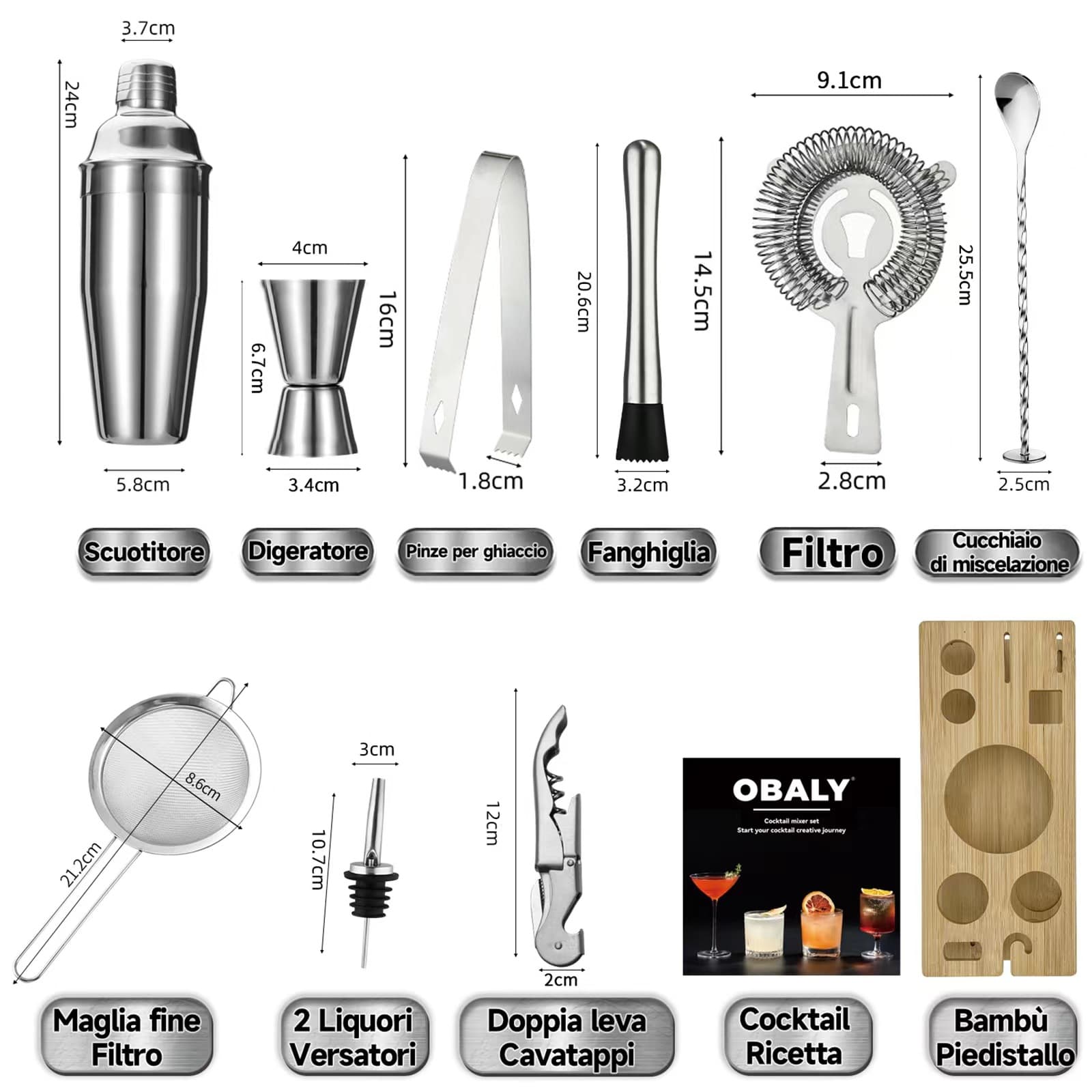 Glass Cocktail Shaker with Measurements Stainless Steel Cocktail Shaker Bar Tool