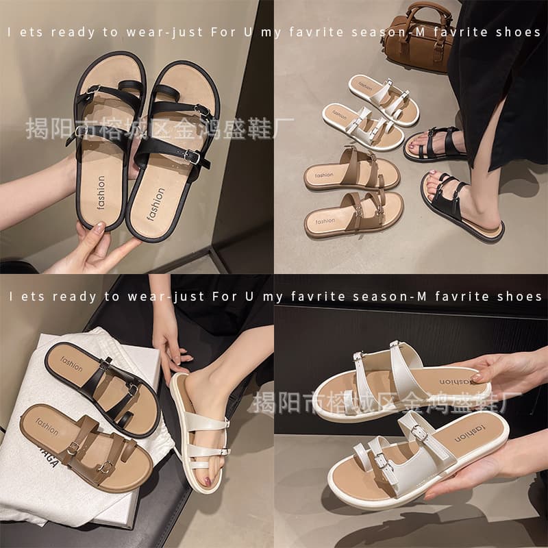 Women's Summer Slippers 2025 New Style Versatile Vacation Flat Soft Sole Toe-Loop One-Strap Sandals