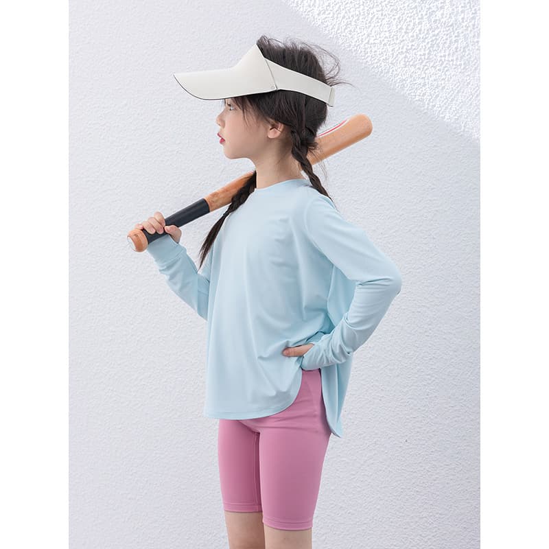 2025 Summer New Style Girls Sun Protection Jacket, Loose Round Neck Split Sun Protection Vest, Sports Long Sleeve Top for Middle and Big Kids