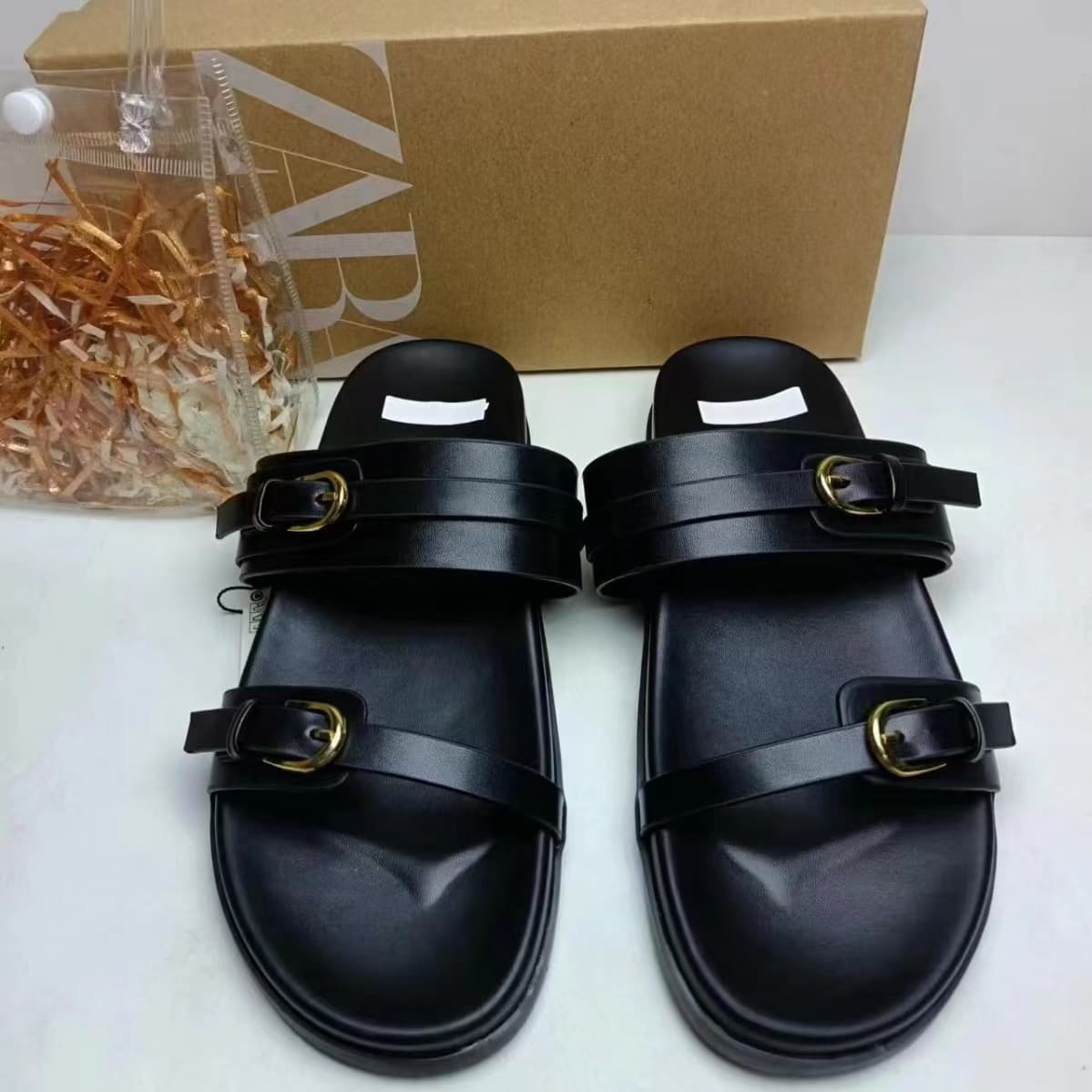 ZA2024 Summer New Arrival: Women's Shoes with Strappy Backless Design, Black Buckle, Breathable Round Toe, Fashion Flat Sandals