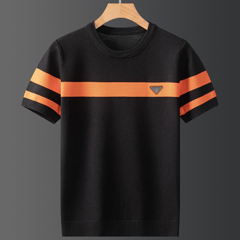 Autumn Winter Men's Knitted Short Sleeve T-Shirt Fashion Casual Crew Neck Mercenized Cotton
