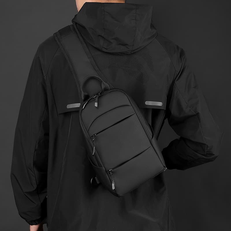 Cross-Border Wholesale Men's Large-Capacity Chest Bag New Leather Film Casual Commuter Backpack Outdoor Travel Shoulder Crossbody Bag