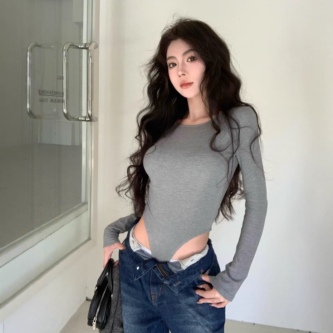 Real Shot Real Price Winter European and American Sexy Hot Girl Style Knitted Jumpsuit Slim Long-Sleeved Fleece-Lined Inner Bottoming Shirt Top