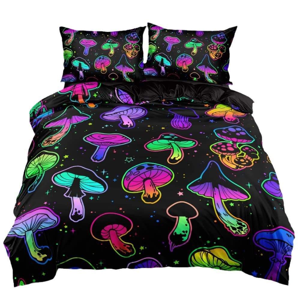 Mushroom Duvet Cover Psychedelic Comforter Cover Aesthetic Colorful Bedding Set Spring Mushroom Decorative Factory Direct Sales