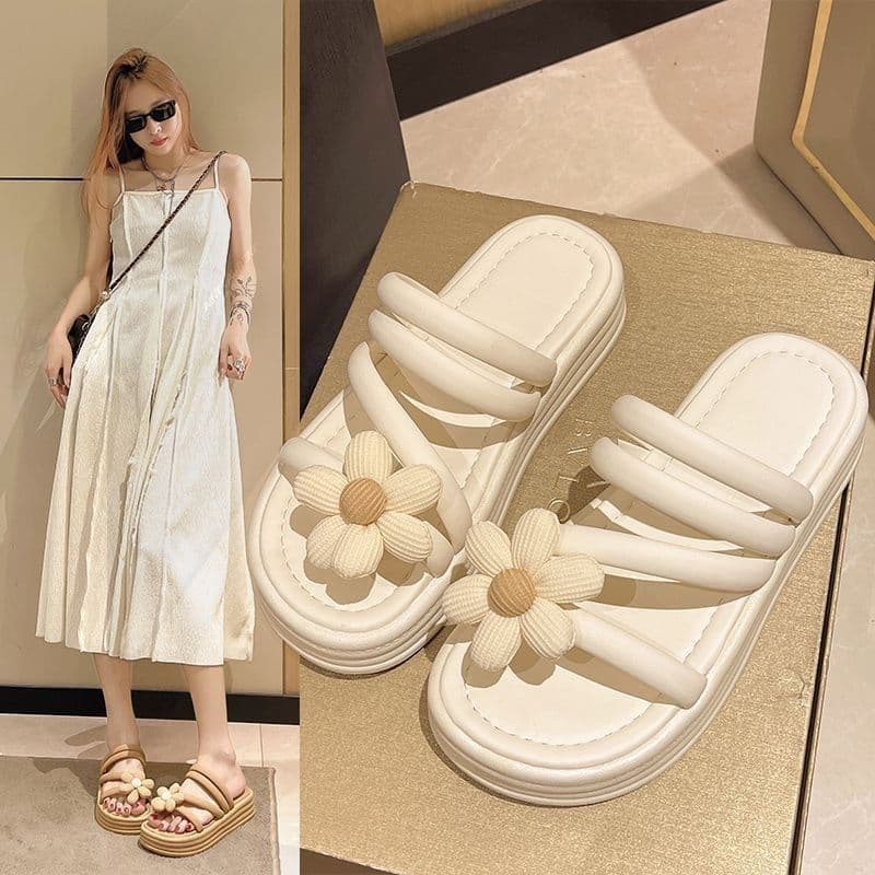 Fairy-style super soft sandals for women, new summer style, floral thick sole, versatile, suitable for outdoor wear, fashionable slippers for women, cross-border e-commerce.