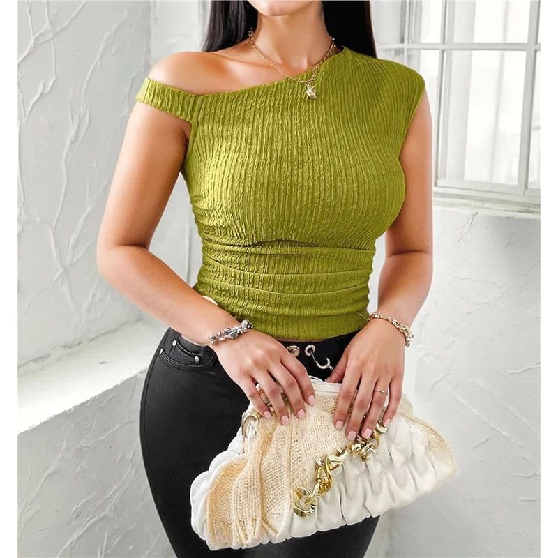 Off Shoulder Slim Fit Pleated Top for Women
