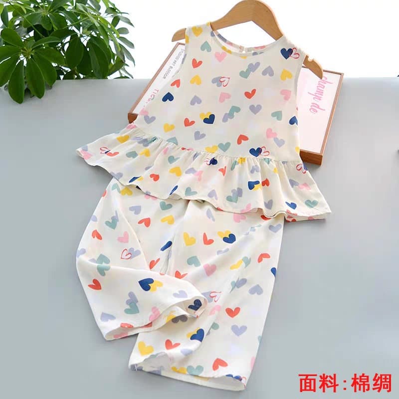 Wholesale girls' cotton vest set, two-piece set, 2026 summer new style, baby girl artificial cotton pajamas set