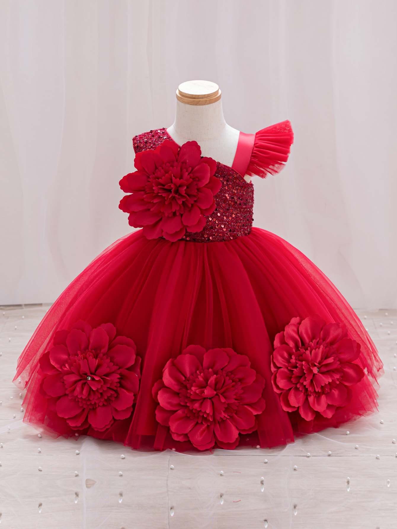 European American Children Tulle Embroidered Flower Princess Dress Birthday Gown Piano Performance
