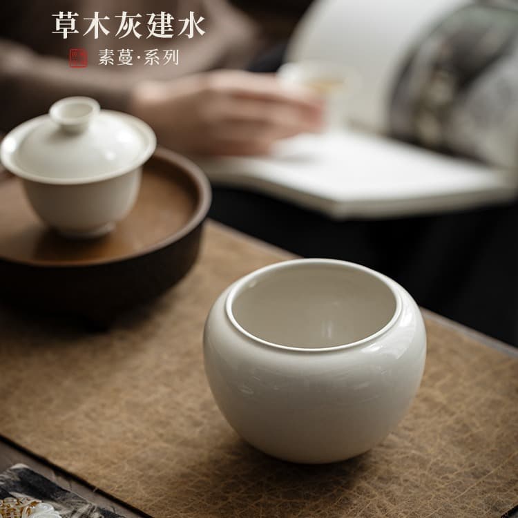 Plant Ash Jian Shui Water Container Simple Desktop Tea Residue Bowl Ceramic Tea Rinse Tea Bowl Water Vessel Gongfu Tea Set Tea Accessories
